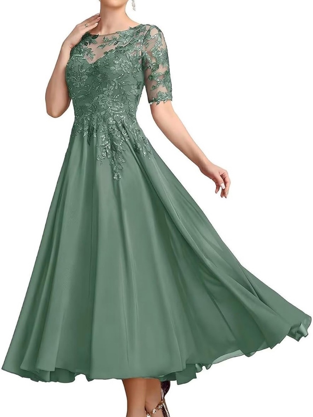 Elegant Green Lace A-Line Dress for Women Mother of the Bride